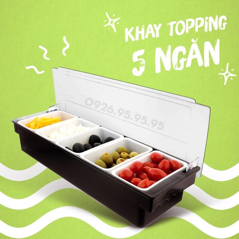 Khay đựng topping 5 - 6 ngăn - hộp đựng đồ topping - thiết bị máy móc pha chế