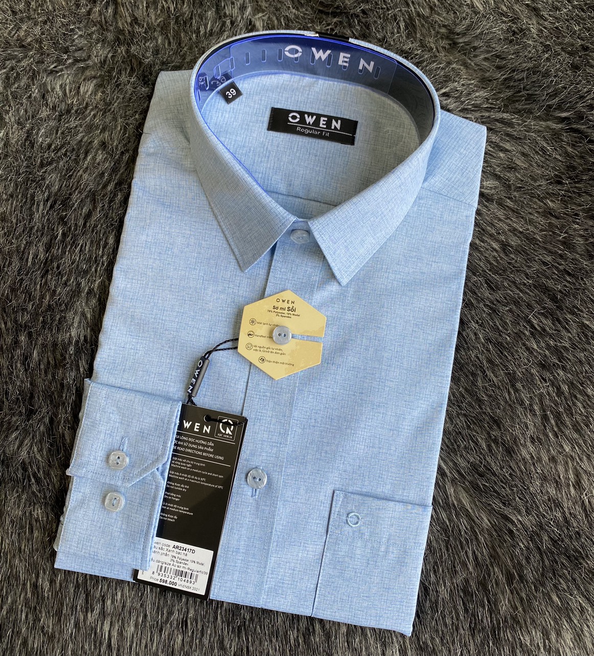OWEN - Áo sơ mi dài tay Owen Sợi Sồi mềm mát màu xanh bạc hà 23417 Regularfit