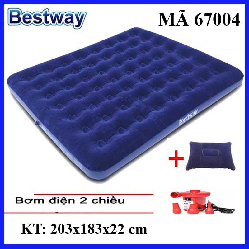 Nệm hơi/đệm hơi cỡ đại tiện dụng 4 người nằm 67004: 2,03m x 1,83m x 22cm kèm bơm điện