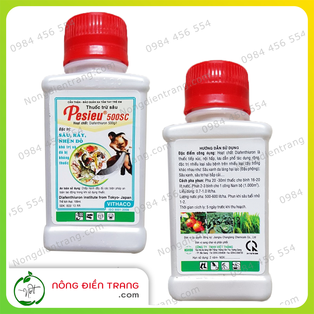 Th.uốc trừ nhện đỏ Pesieu 500SC - Chai 100ml - Th.uốc Trừ sâu rầy nhện đỏ sâu xanh bù lạch bọ xít trên hoa cây cảnh cây ăn trái VTNN Nông Điền Trang