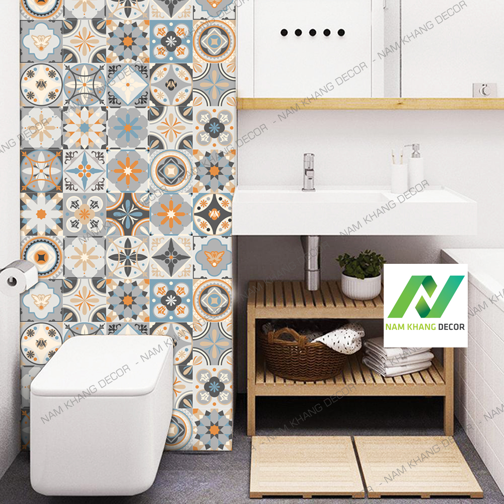 [HCM]Decal gạch bông Set 30 ô 20cm - NK43 tông xám rất tiện dụng cho không gian bếp, quầy tủ kệ