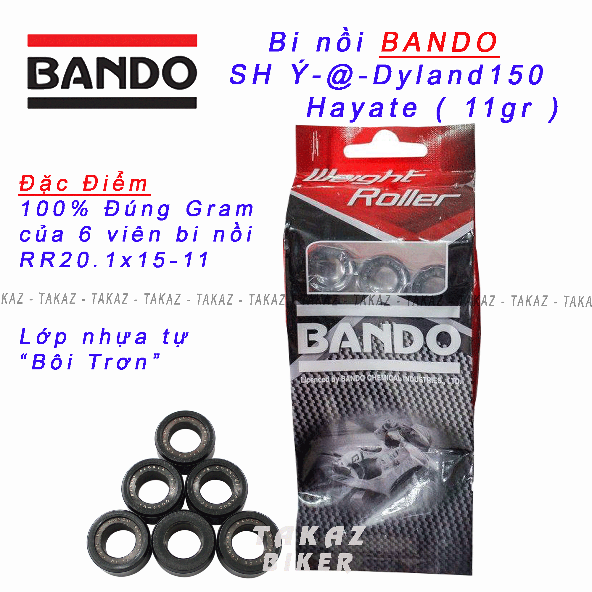 [HCM][ SH Ý 11gr ] Bi nồi Bando Honda SH 150cc / Honda Dylan ( bi nhẹ 11gr )