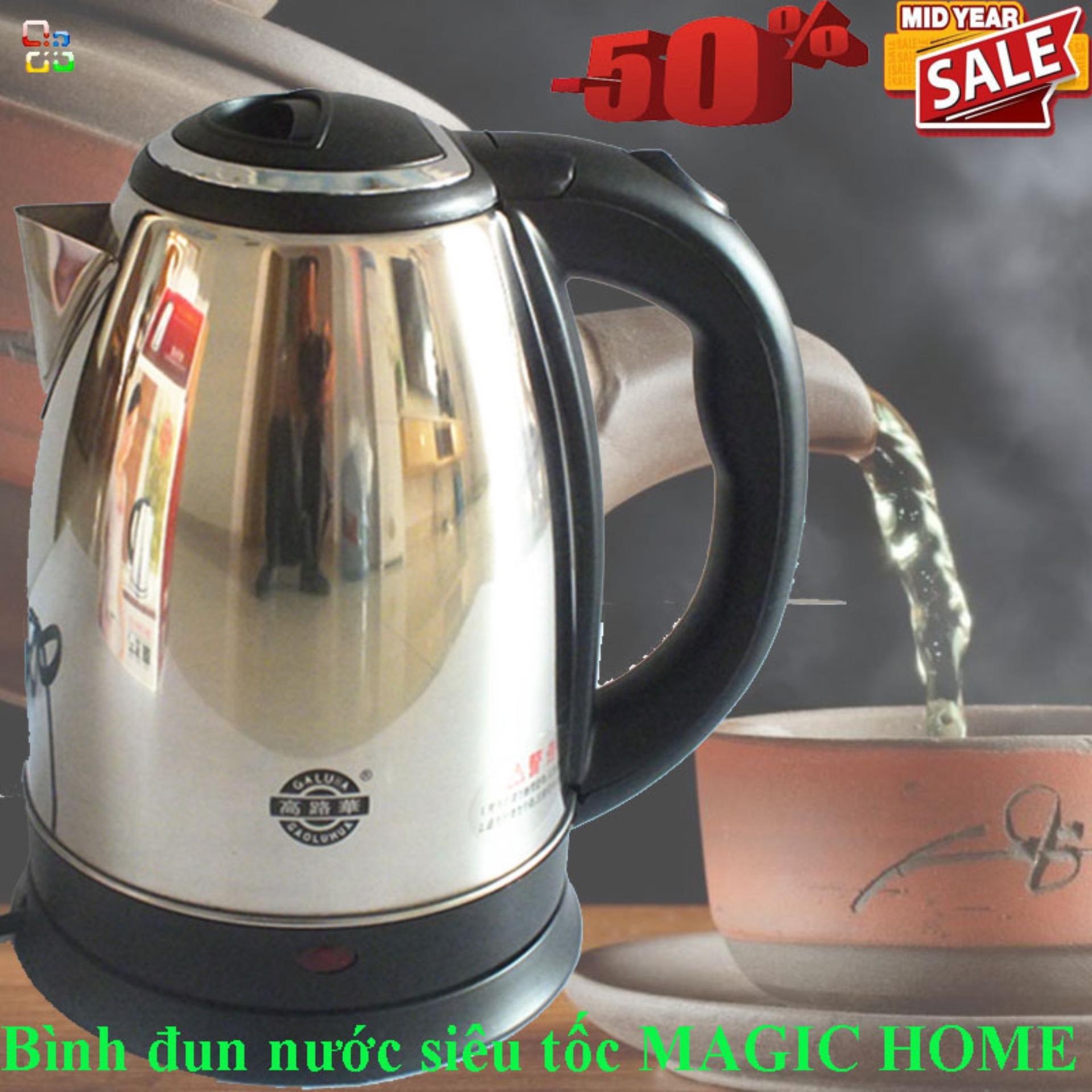 Binh Dun Sieu Toc-ấm siêu tốc-Mua ngay ấm đun nước siêu tốc Magic RVS tiện dụng, sôi siêu nhanh, có nắp và tay cầm tiện lợi, chân đế xoay , có rơ le tự ngắt an toàn khi có sự cố.