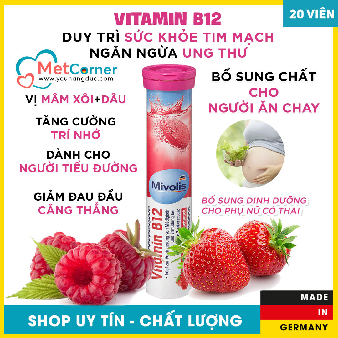 [HCM]Vitamin B12 - Viên Sủi Đức - Mivolis 20 Viên Tăng cường trí nhớ