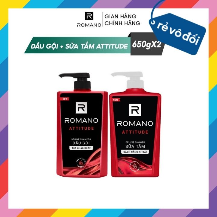 Combo Dầu gội và Sữa tắm cao cấp Romano Attitude 650g/chai