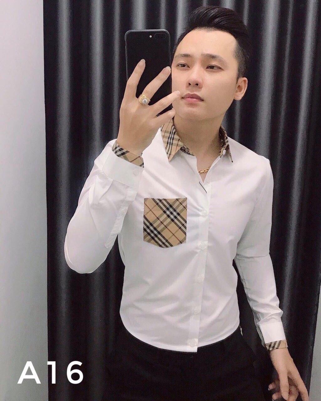 Áo sơ mi trắng nam phối kẻ BBR hàng chuẩn đẹp như hình