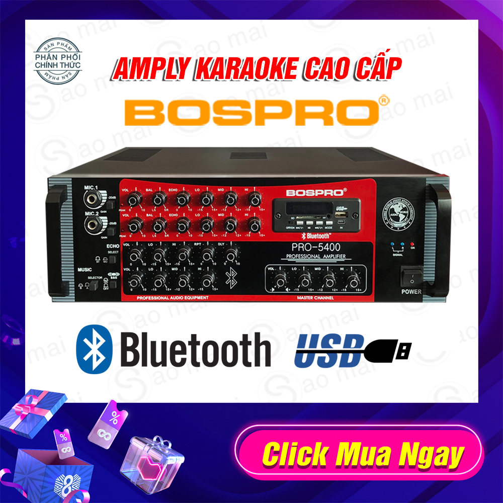 Amply bluetooht karaoke nghe nhạc âm thanh chuẩn bospro pro-5400 hàng cao cấp