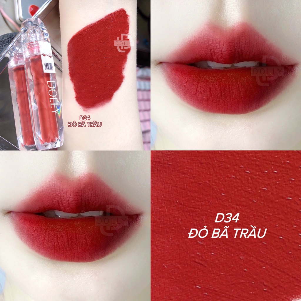 [D34 Đỏ Bã Trầu] Son Kem Siêu Lì Không Chì Mềm Môi - Son Dolly Diamond Velvet