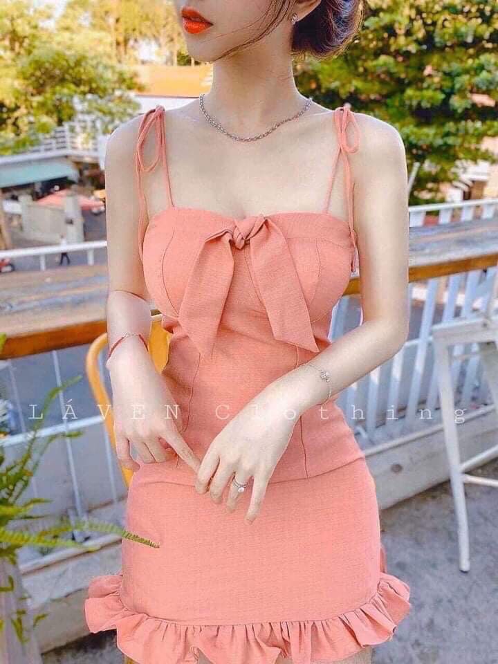 Váy body hai dây có nơ tiểu thư thời trang Hot 2020