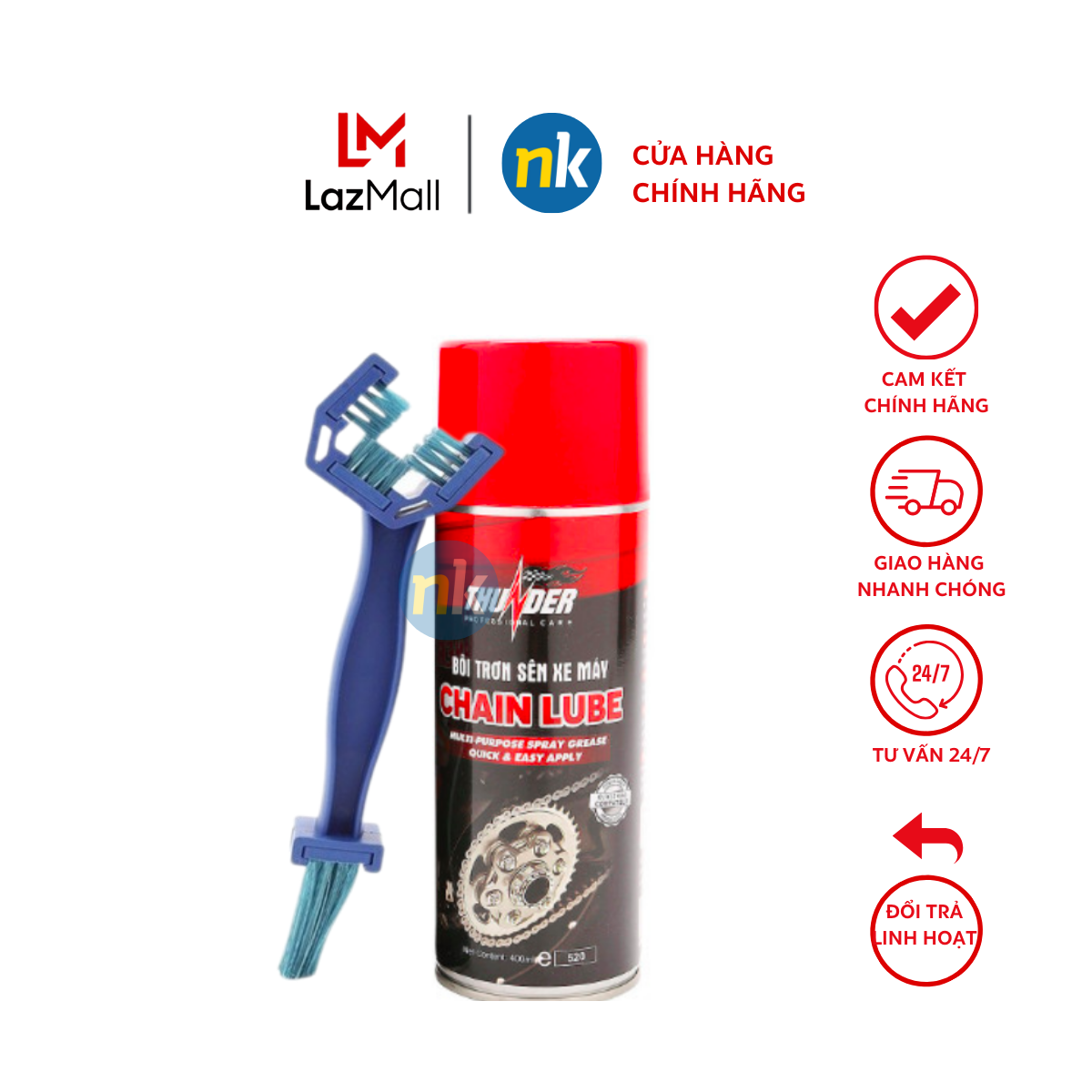 Combo chai xịt bôi trơn bảo vệ sên xe máy mô tô PKL Thunder Chain Lube 400ml và bàn chải vệ sinh sên cao cấp