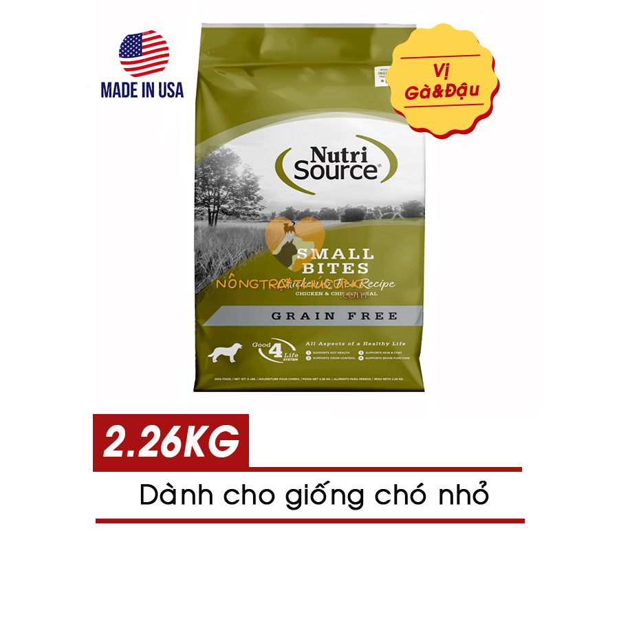 Hạt cho chó nutrisource small bites grain free 2.26kg - vị gà và đậu hà lan -