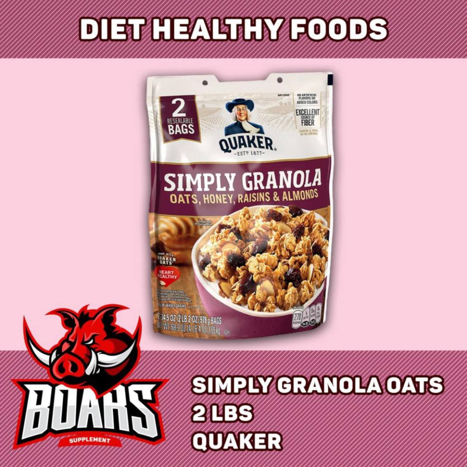 Quaker oats simply granola - yến mạch ăn liền mix mật ong, nho sấy, hạnh nhân