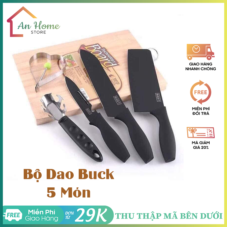Bộ dao 5 món buck - i siêu bén, gọt trái cây thái thịt đa năng, bộ dao 5 món nhật bản buck i, thép hợp kim chống rỉ