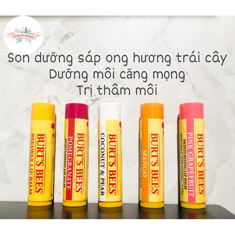 Son dưỡng Burt’s Bee Beeswax từ sáp ong, vitamin e, hương trái cây
