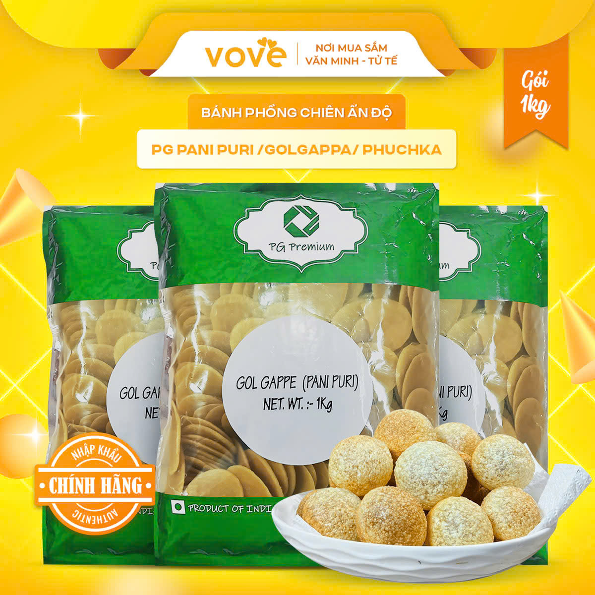  Bánh phồng chiên Ân Độ PG Pani Puri  Golgappa  1 kg 