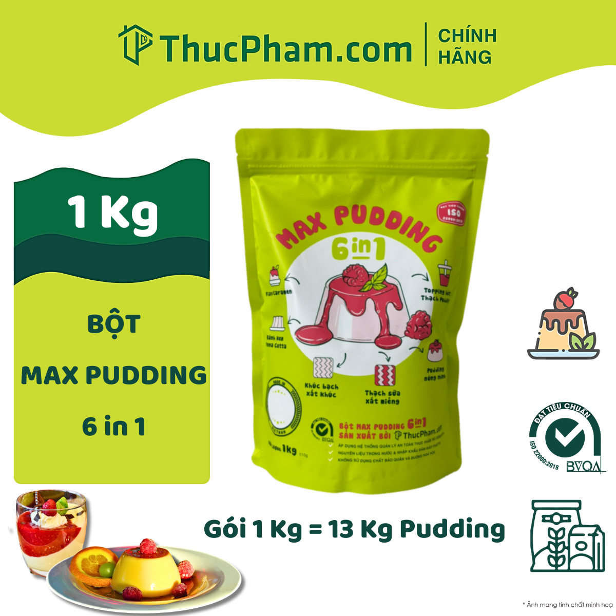 1KG Bột MAX Pudding 6in1 ThucPham.Com 30 Vị Làm Pudding Núng Nính, Thạch Sữa, Flan Caramen, Khúc Bạc