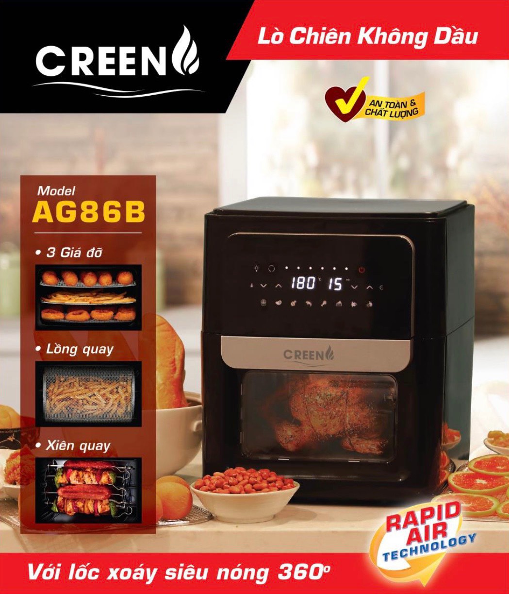 Nồi chiên không dầu 12L AG86B Creen - Lò chiên không dầu đối lưu 12L - Quà tặng mẹ, thầy cô rất ý nghĩa new 2022