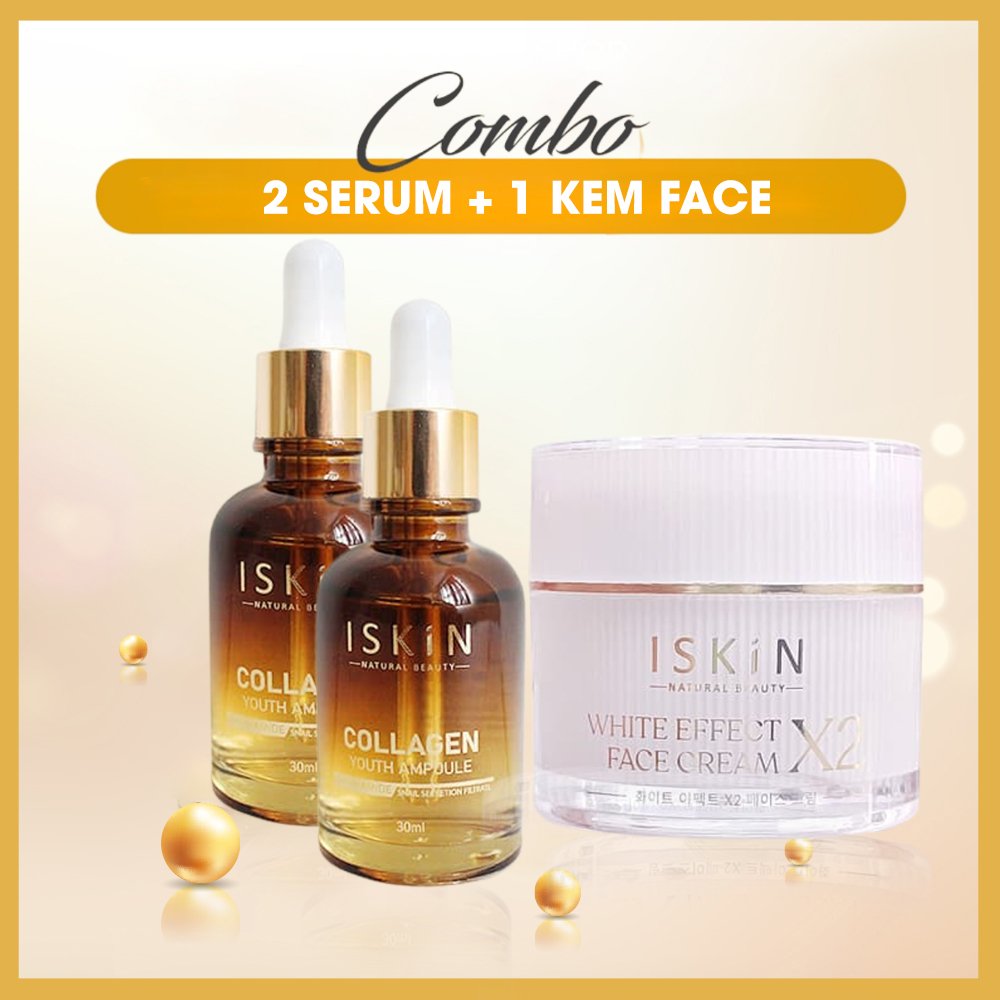 Combo 2 serum dưỡng trắng, mờ thâm iskin và 1 kem dưỡng trắng da, mờ thâm nám iskin | phù hợp mọi loại da