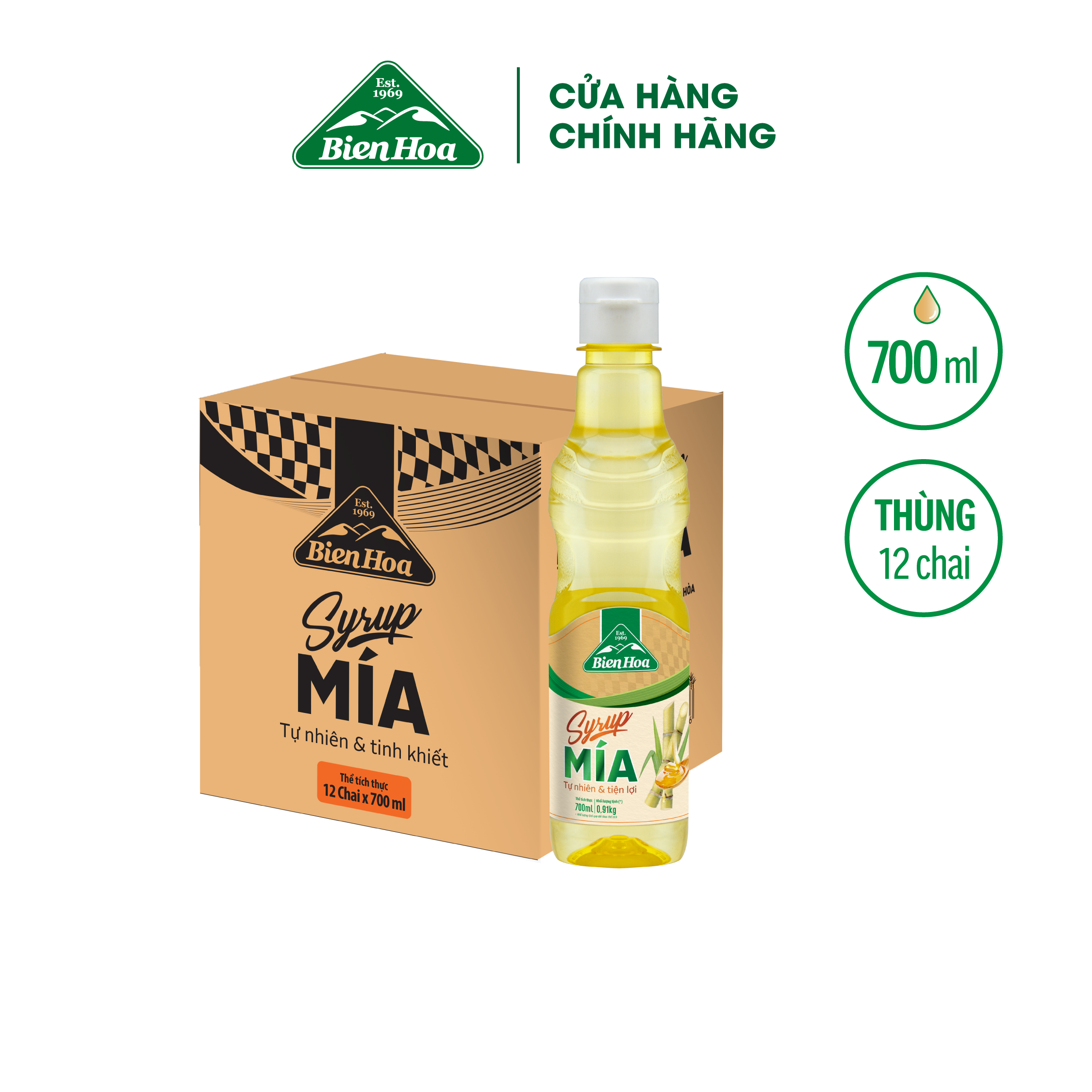 Thùng 12 Chai Syrup Mía Biên Hòa 700ml/Chai