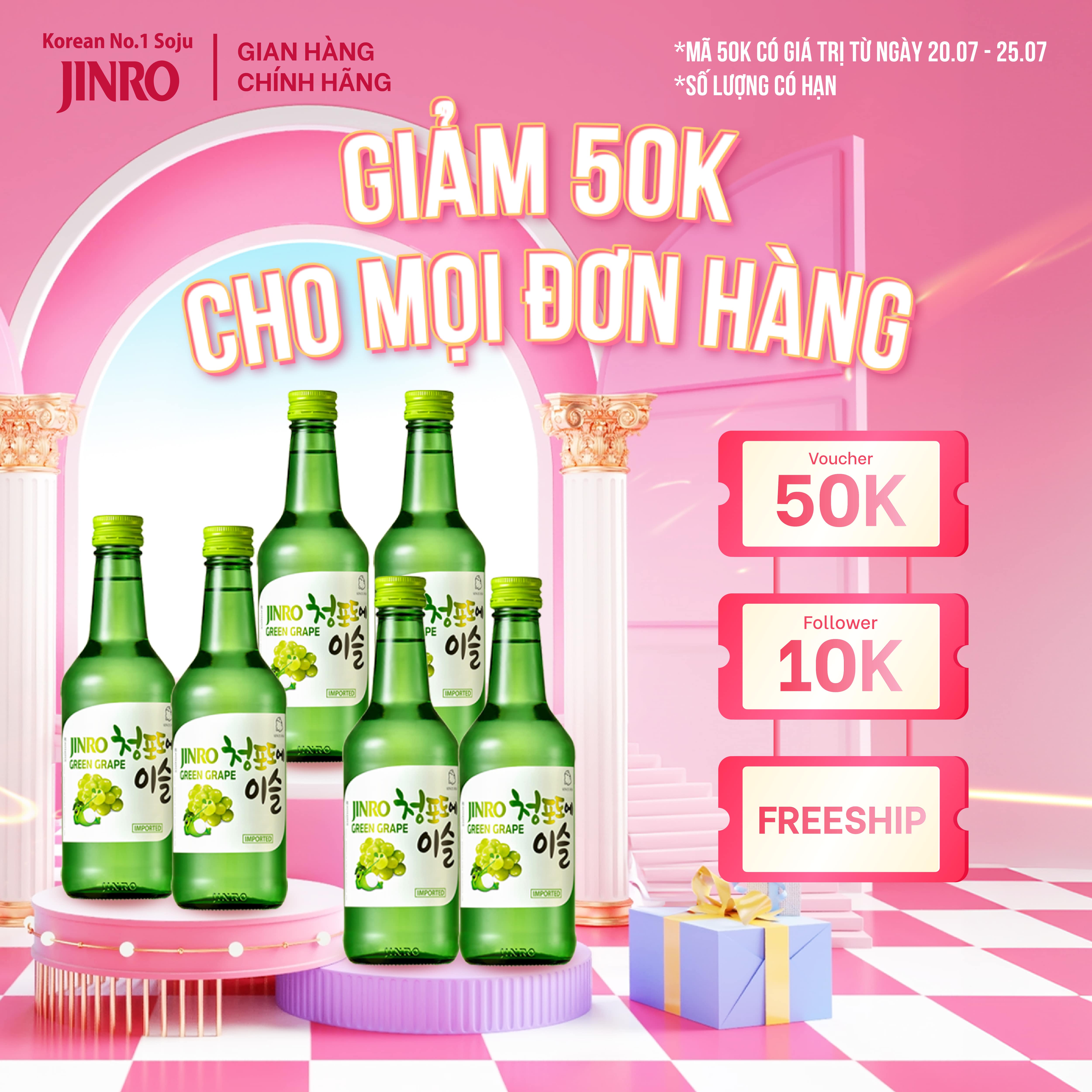 Soju hàn quốc jinro vị nho 360ml - combo 6 chai