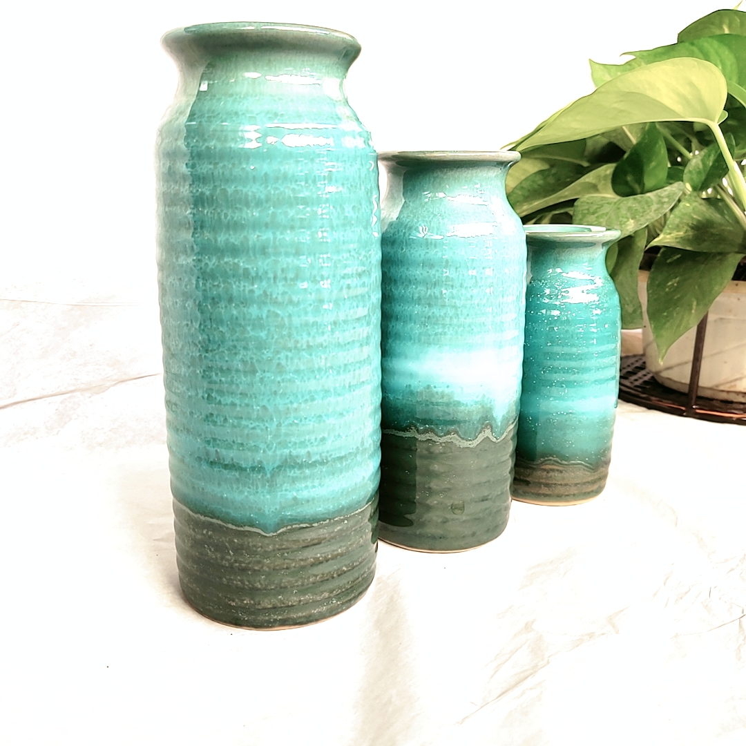 Set 3 bình bông gốm men hỏa biến hình trụ, gốm sứ Bát Tràng