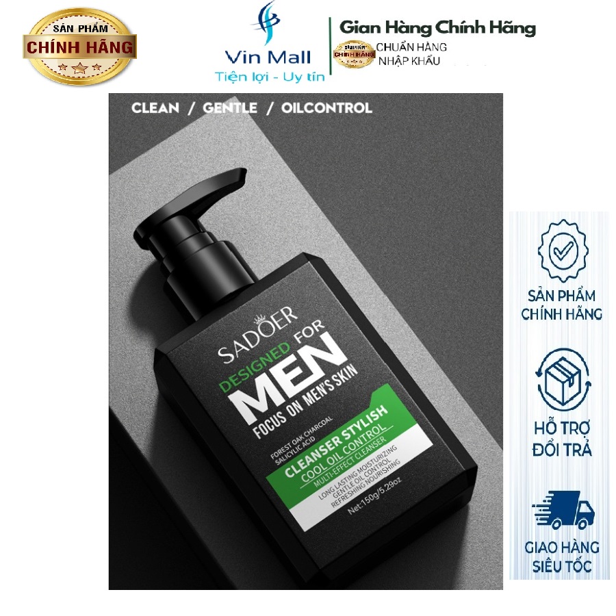 Sữa rửa mặt nam sadoer dưỡng trắng da kiềm dầu làm sạch sâu cho da nhạy cảm - chai 150g