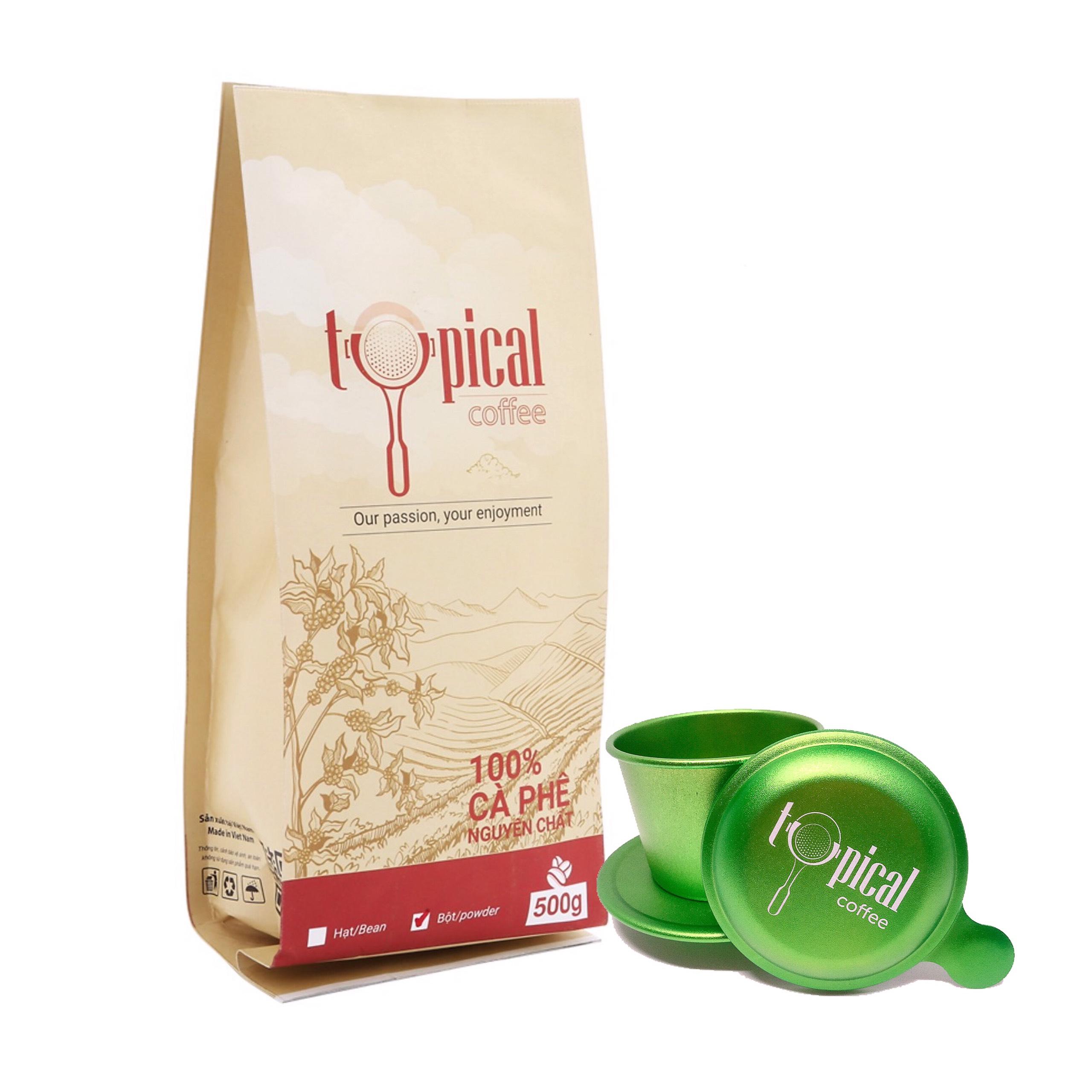 Combo cà phê rang xay body 500g + Phin pha cà mệnh mộc Typical Coffee