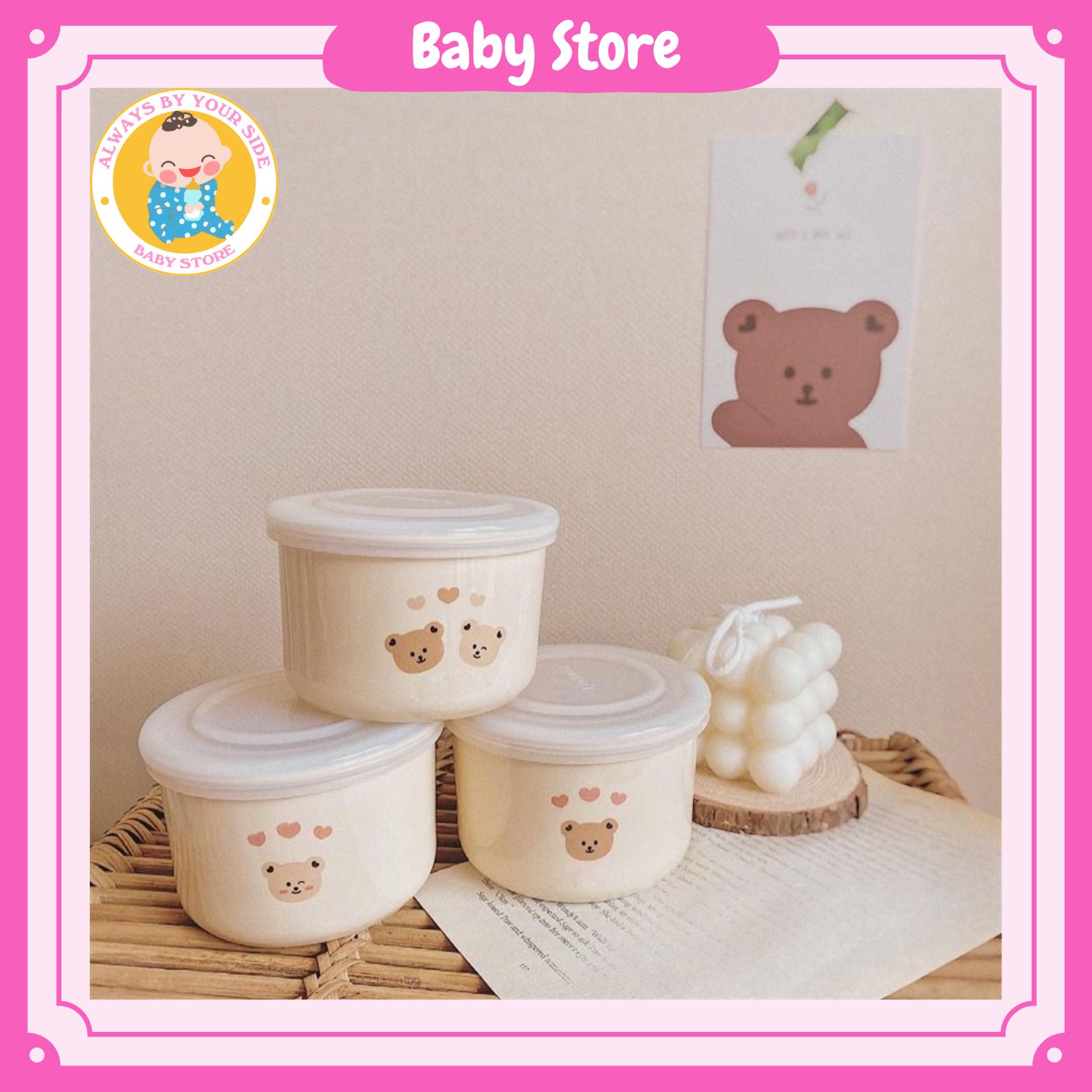 Bát sứ ăn dặm cho bé phong cách Hàn Quốc có nắp đậy silicone