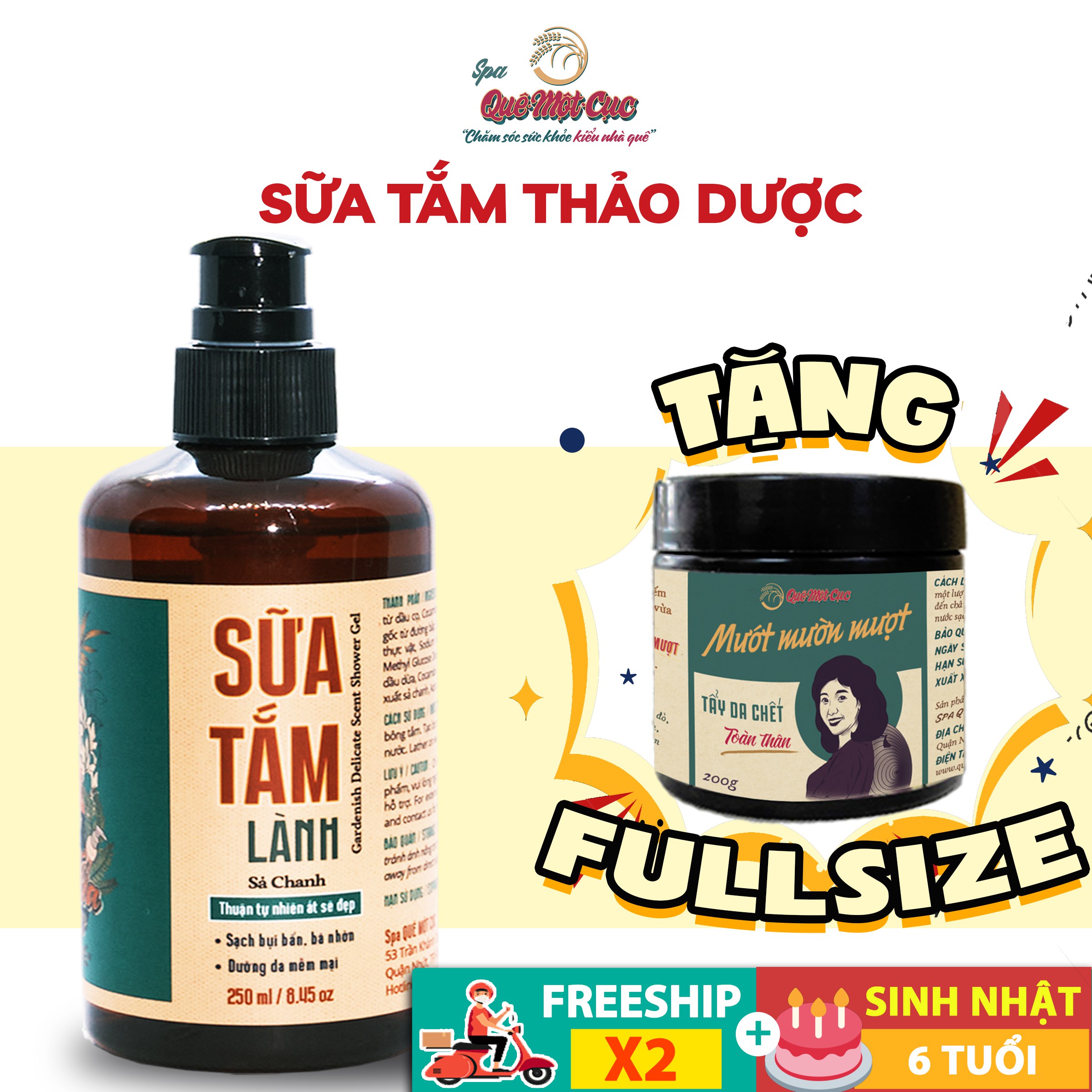 Sữa tắm thiên nhiên, hương nước hoa, dưỡng ẩm, dưỡng thể, làm mềm da, Đà Lạt, Sau Vườn Quê Một Cục Spa 250ML - handmade