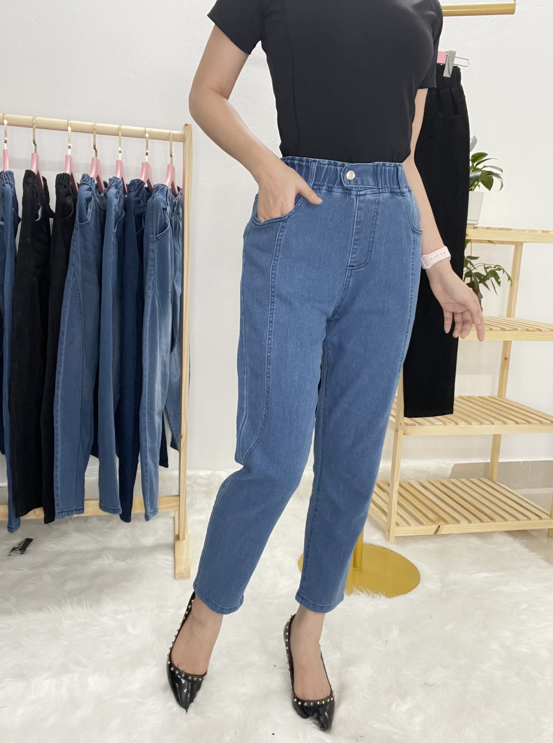Quần jean nữ LUXY V291 baggy cạp chun co giãn 4 chiều đủ size từ 40kg-80kg