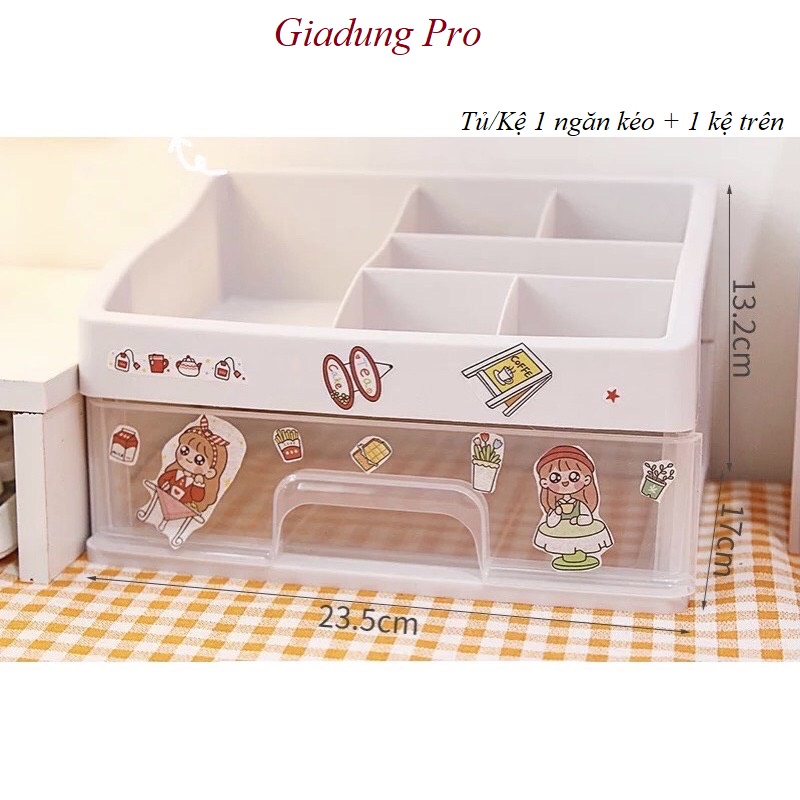 (Tặng Sticker) Tủ/Kệ Nhựa 1 Tầng Mini Để Bàn Đựng Đồ Văn Phòng Phẩm, Mỹ Phẩm, Đồ Dùng Cá Nhân Đa Năng Nhiều Ngăn Kéo - Giadung Pro