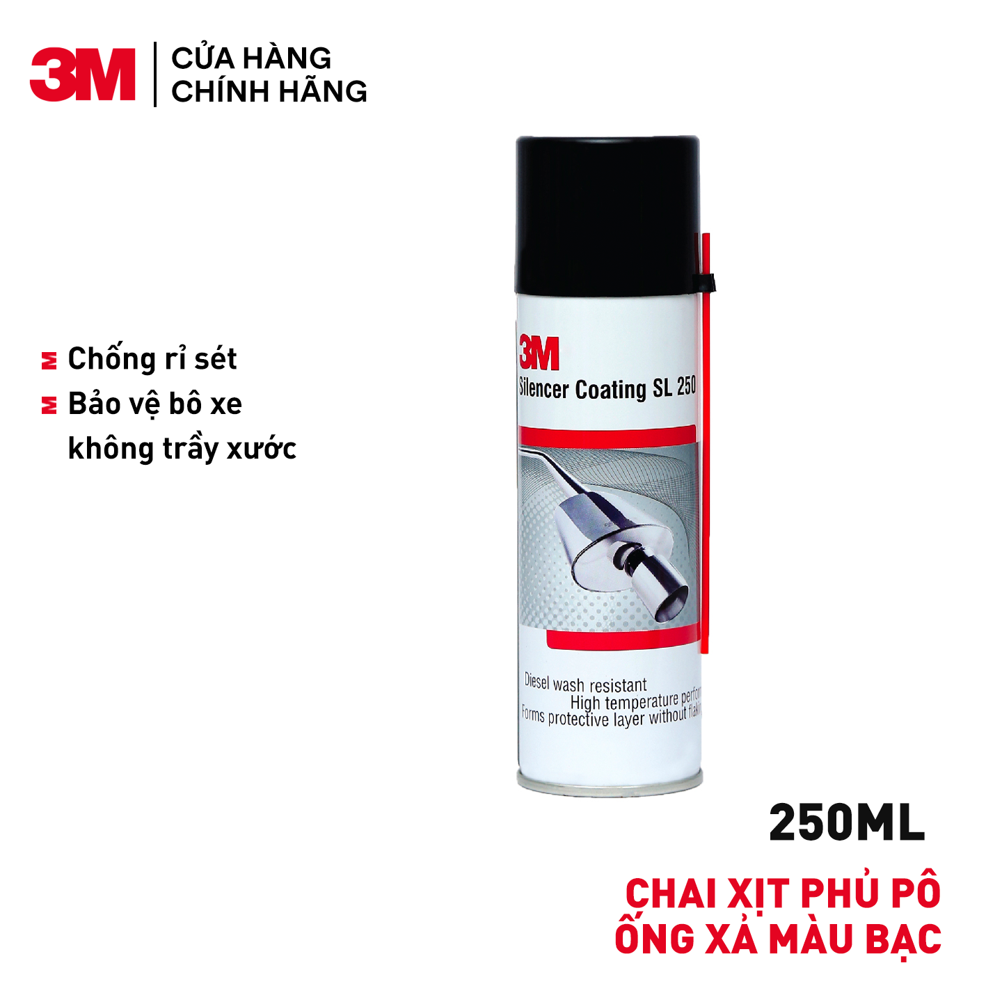 Chai Xịt Phủ bảo vệ Pô - Ống Xả chịu nhiệt  3M™ - Màu Bạc- 250ml