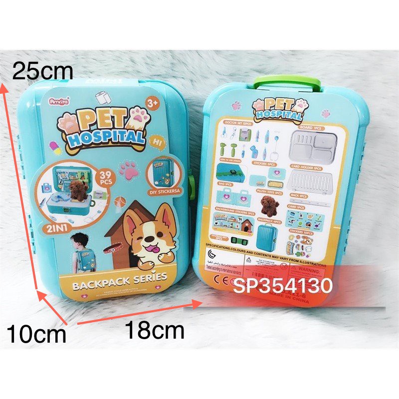 Hộp vali bác sĩ thú y 36 miếng pet hospital tặng kèm chú chó bông, hộp bác sĩ đa khoa lớn