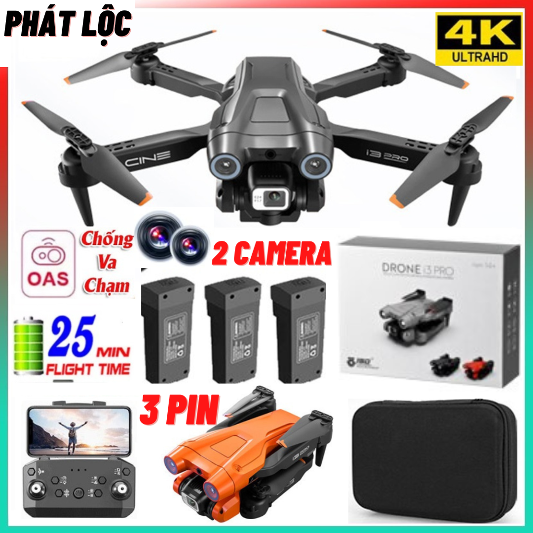 Flaycam I3 Pro - Cảm Biến Chống Va Chạm - Drone Camera 4K - Fly cam giá rẻ - Ply cam - Playcam - Máy Bay Flycam - Fylicam - Play camera Chất hơn f11 pro 4k, k101 max, dji mini 3 pro, sg108 pro, mavic 2 pro, p8 pro, e58