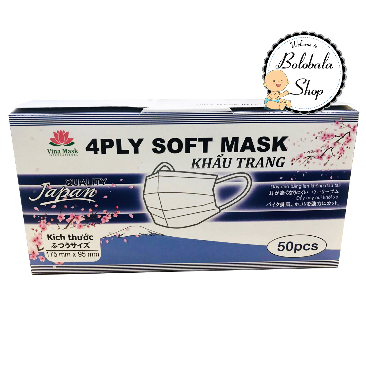 Hộp 50 khẩu trang y tế  4 lớp Nhật VINAMASK - Màu xanh