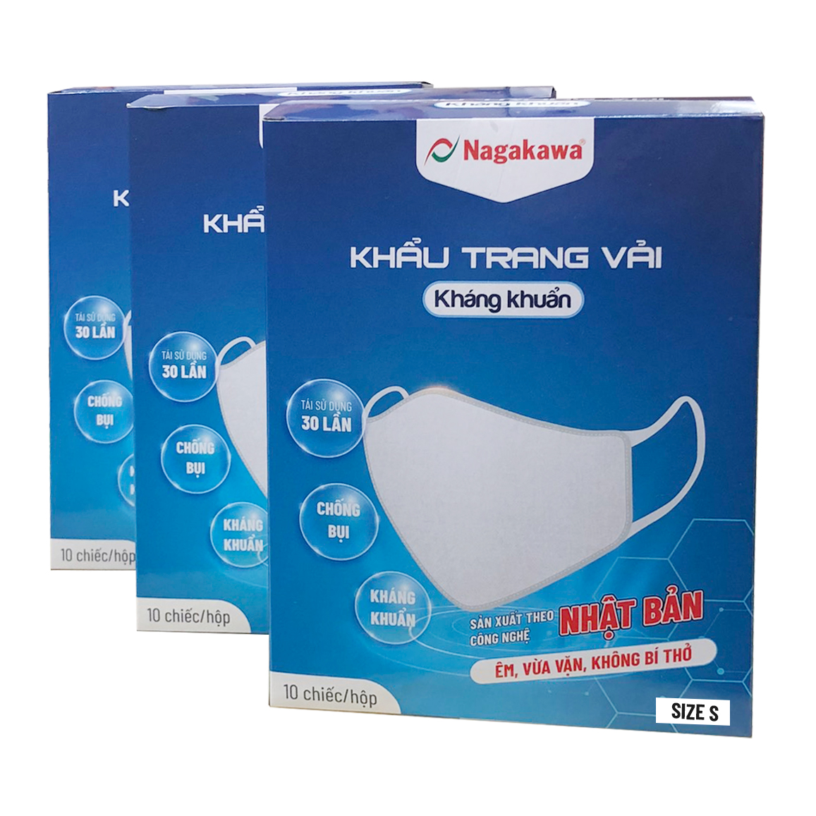 Bộ 10 chiếc khẩu trang vải Nagakawa KTV2LKKSNHH - size S, 2 lớp vải kháng khuẩn, chống bụi, công nghệ Nhật Bản, có thể tái sử dụng