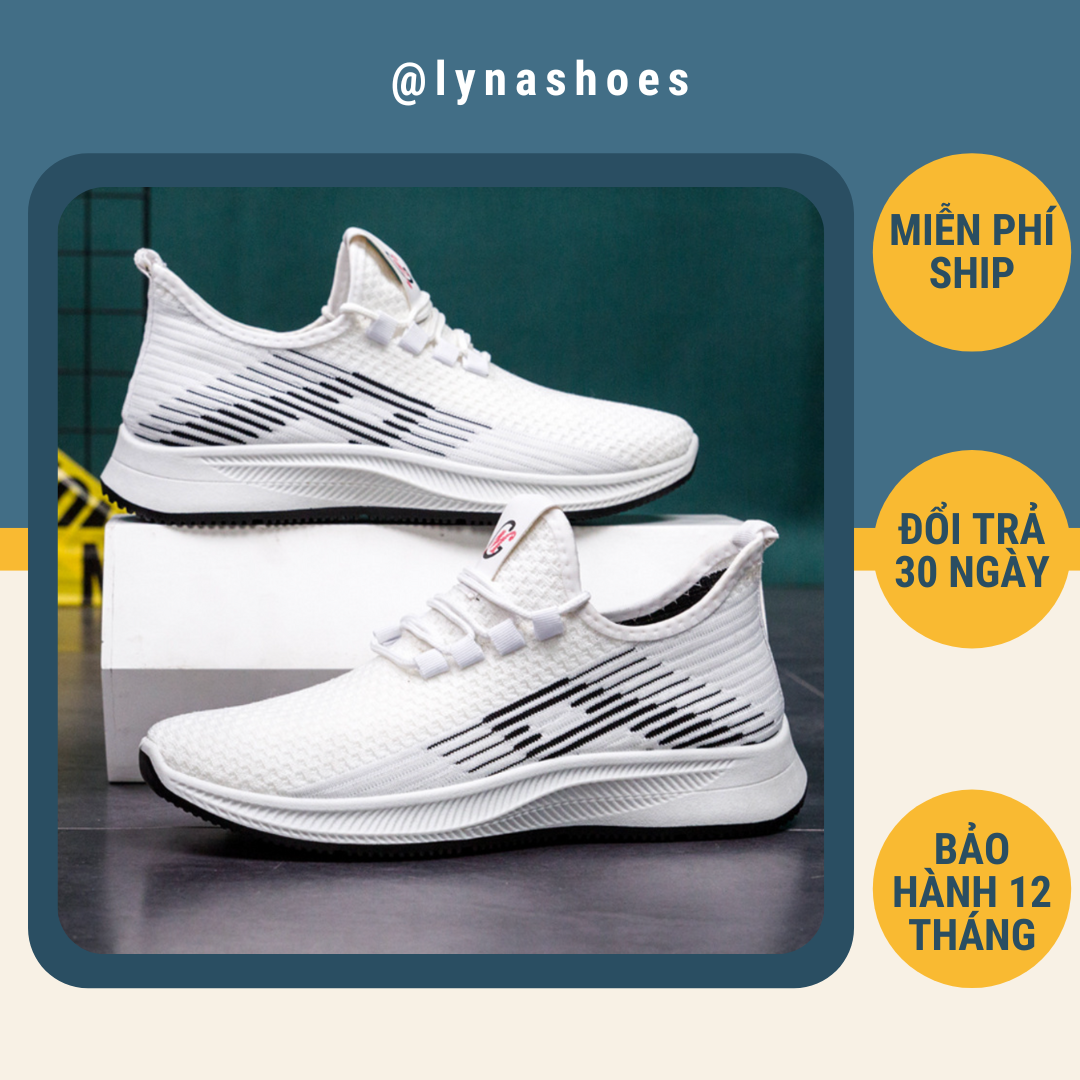Giày thể thao sneaker nam thoáng khí mát mẻ cực mềm cực êm chân hai màu trắng và đen