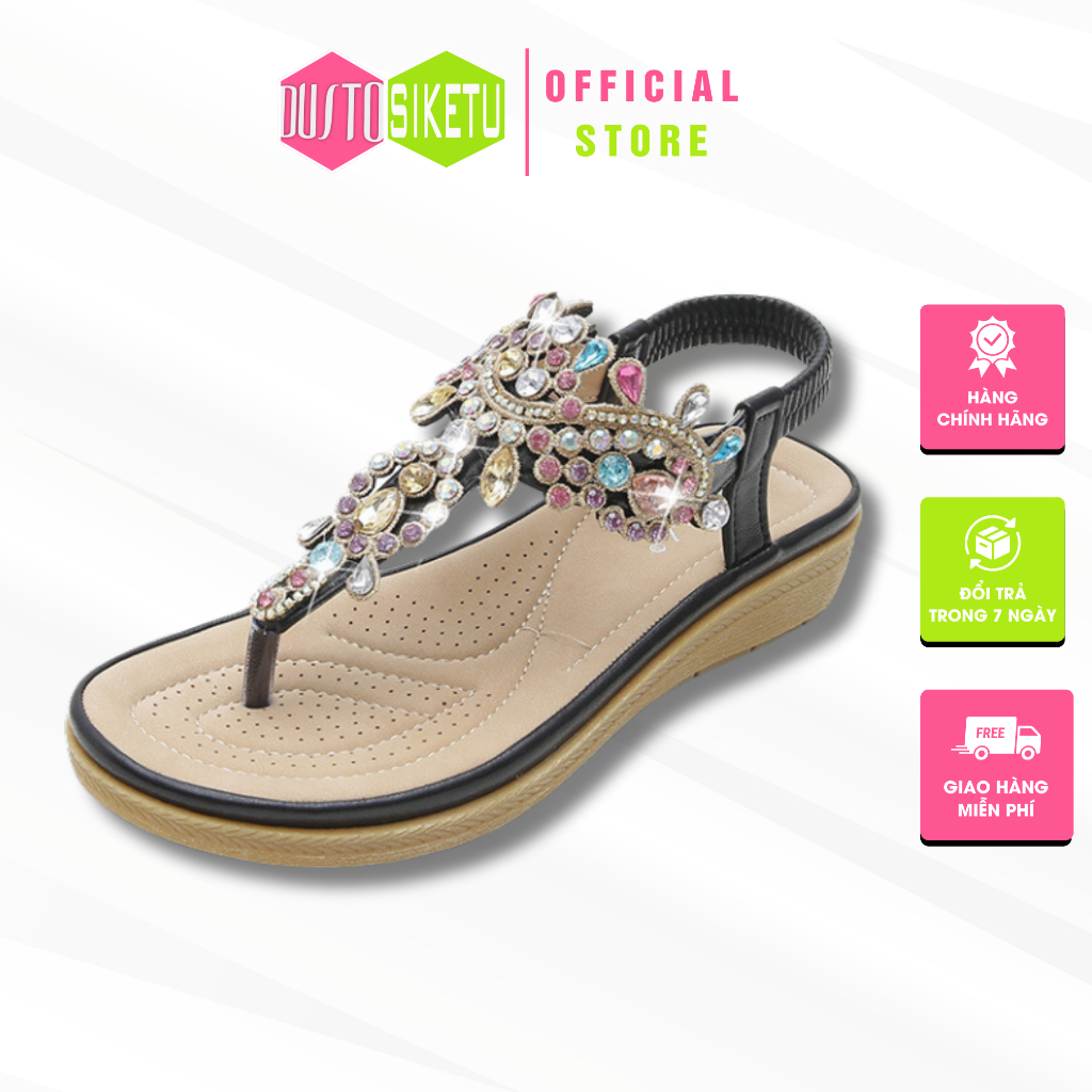 Giày dép nữ sandal xỏ ngón đính đá siêu êm nhẹ chuẩn size dép kẹp hạt cườm hoa thời trang chính hãng