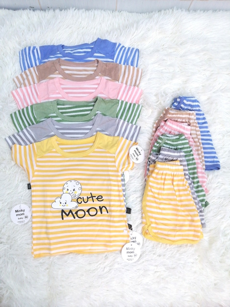 Bộ quần áo cộc tay bé trai, bé gái kẻ sọc ngang, Bộ quần áo cộc vải cotton thun lạnh mùa hè siêu mát