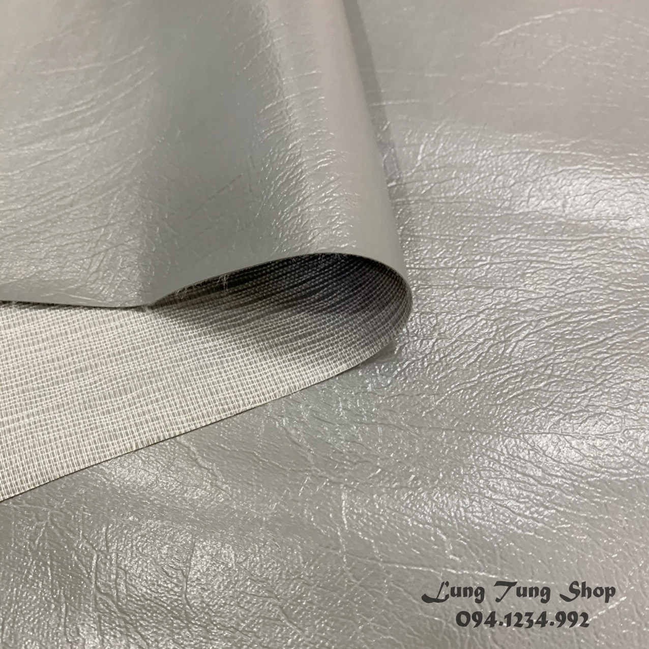 Vải da simili màu xám khổ 1,4m - Vải giả da bò hàng VN