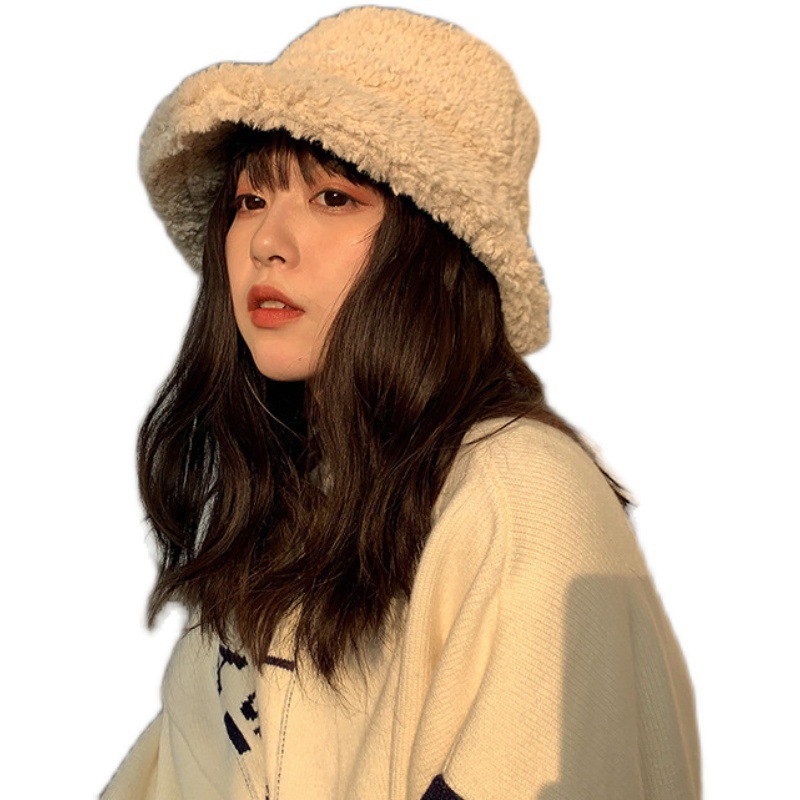 Nón Lông Cừu bucket retro Phong Cách Hàn Quốc Mũ Lông Chiên Nữ Mềm Mịn ấm áp DL113