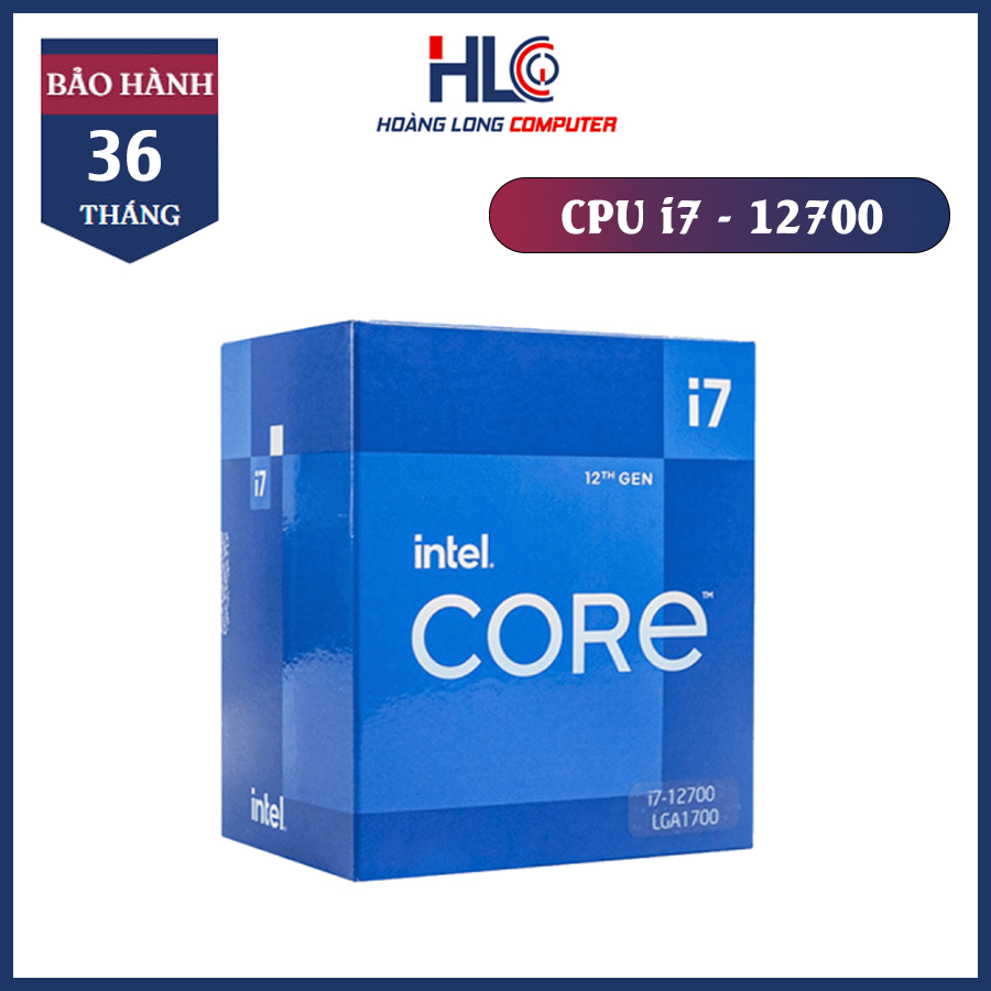 Cpu intel core i7 12700 - 2.1ghz up to 4.8ghz, 12 nhân 20 luồng, 25mb cache, socket 1700 - bộ vi xử lý máy tính intel core i7 thế hệ 12, i7 12700 tray/box - bảo hành 36 tháng 1 đổi 1 - hoàng long computer