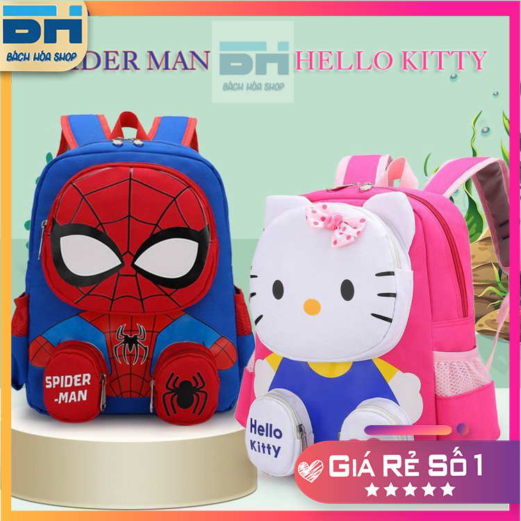Mẫu mới 2021 - Balo đi học thời trang xinh xắn hình Spider Man, Hello Kitty cho bé
