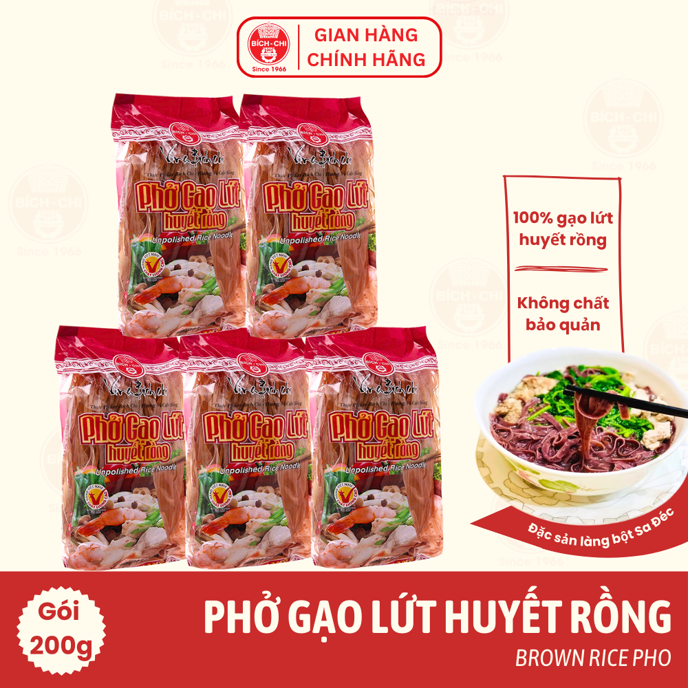 Combo of 5 Packs of Blood Dragon Brown Rice Noodles with Bich Chi - Nutritious, Healthy, Good for Health - 200g Pack