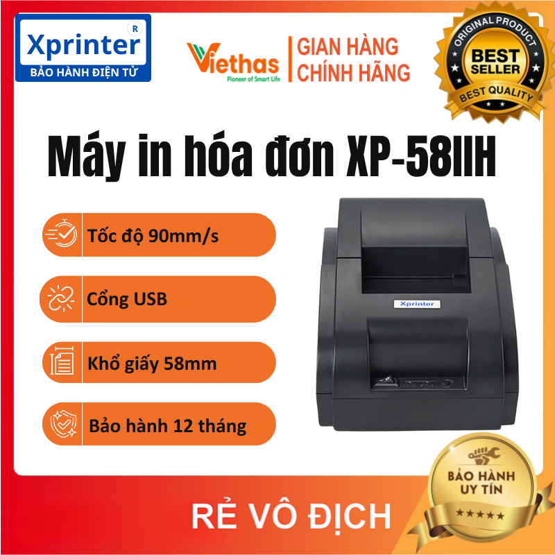 K57 Xprinter Xp-58Iih Bill Printer with USB Port Prints Invoices and Bills from the Computer, Specialized for Printing Bills for Cafes, Grocery Stores, Restaurants, Online Shops, Etc.