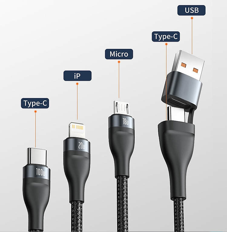 Dây cáp sạc nhanh 100w đa năng 3in1 cổng USB Type c chính hãng Baseus