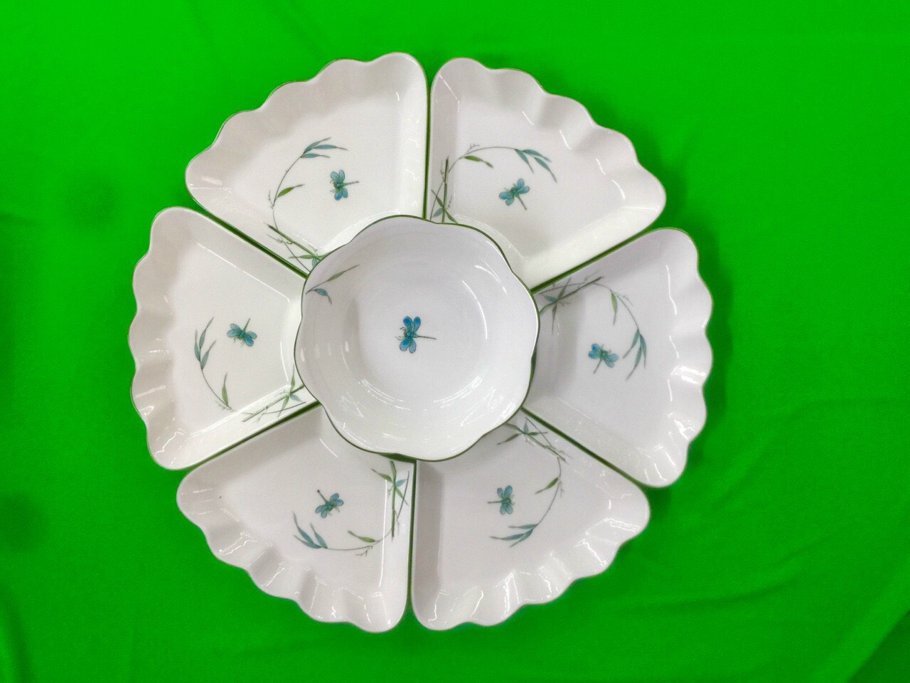 Bộ đồ ăn, bát đĩa gốm sứ bát tràng cao cấp 7 món chuồn trúc đk 55cm