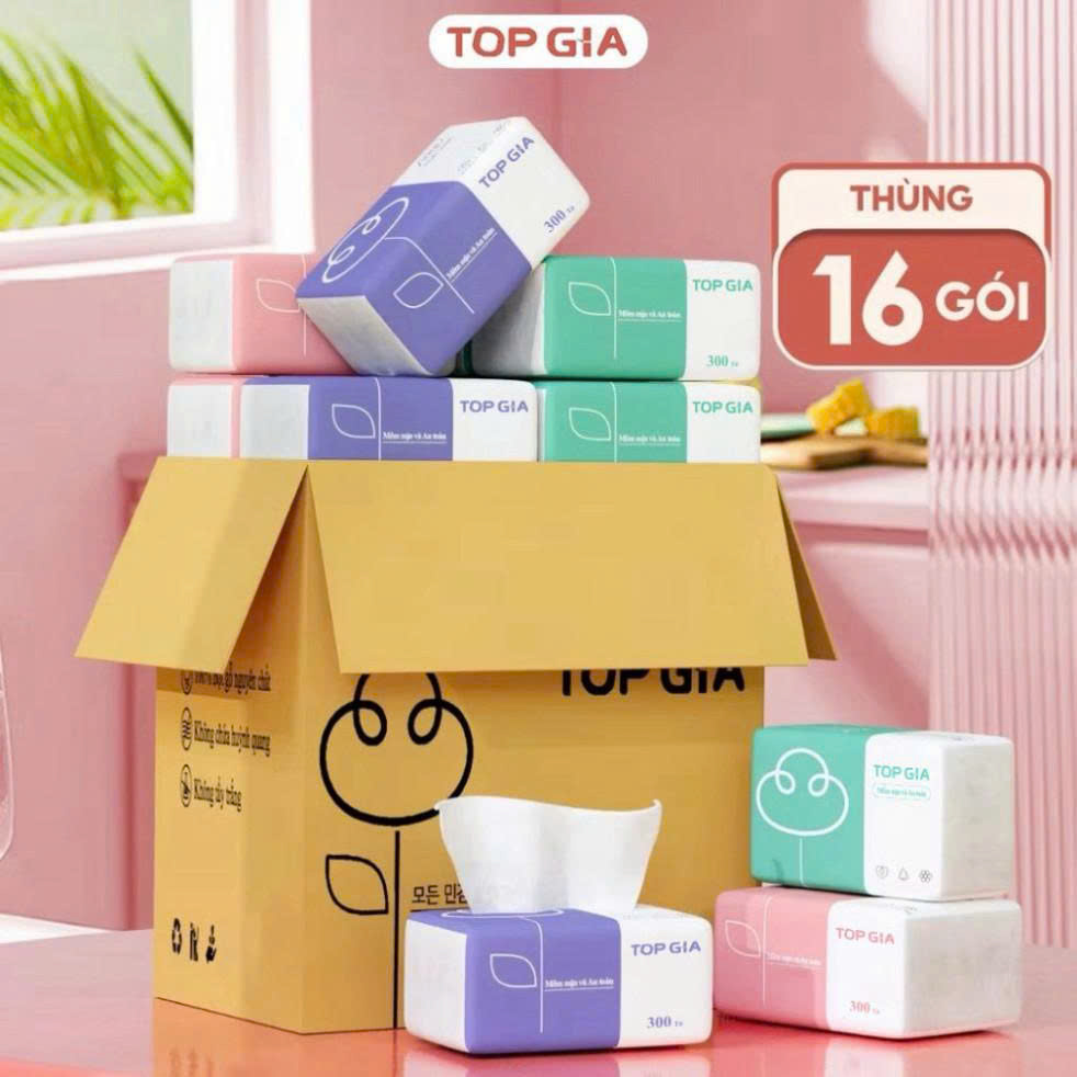 THÙNG 16 GÓI GIẤY ĂN TOP GIA KHÔNG CHẤT BẢO QUẢN, MỀM MẠI AN TOÀN CHO DA - KHĂN GIẤY RÚT ĐA NĂNG VỚI 4 LỚP SIÊU DÀY DẶN