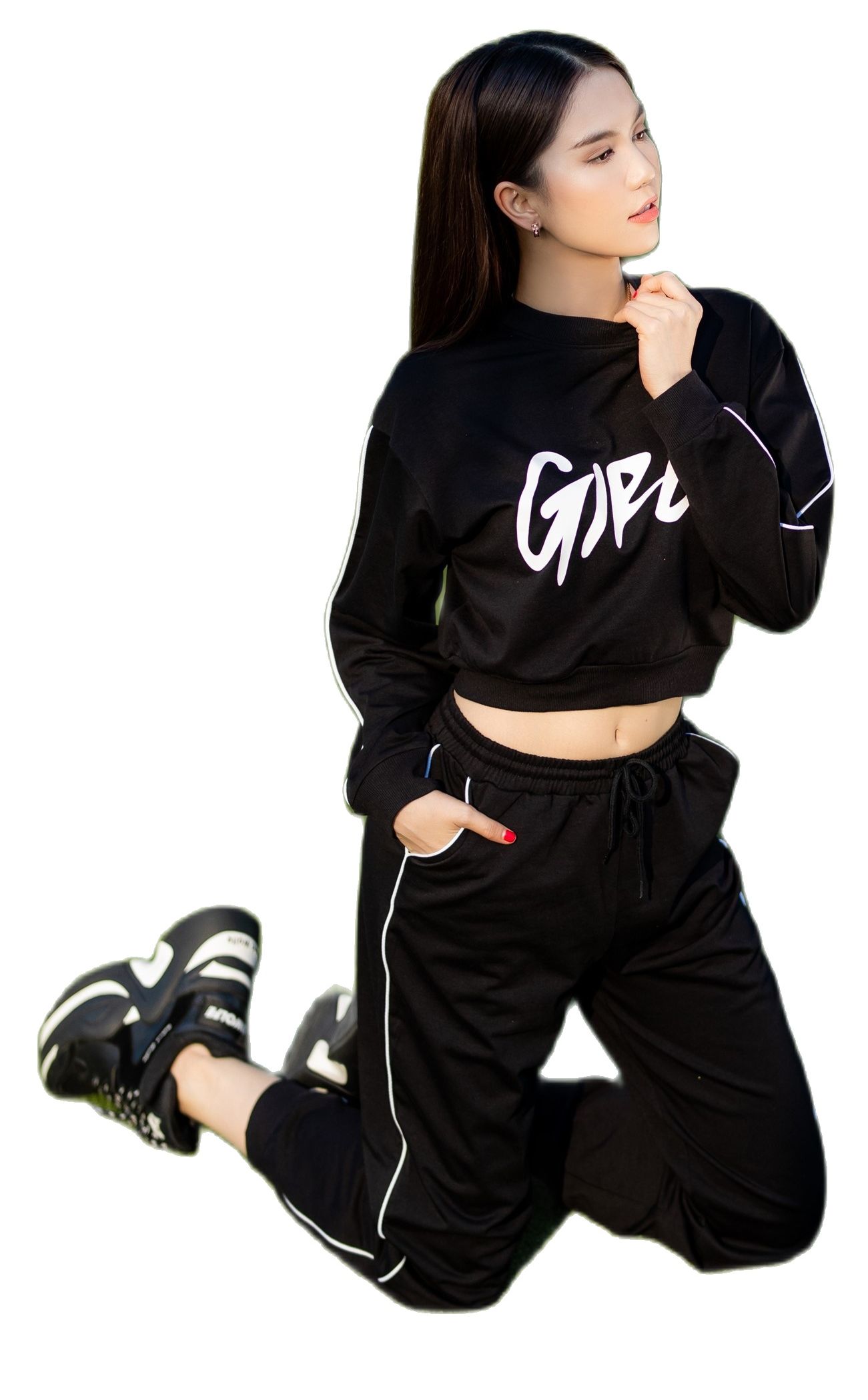 Bộ cotton đen in chữ girl trắng venus secret
