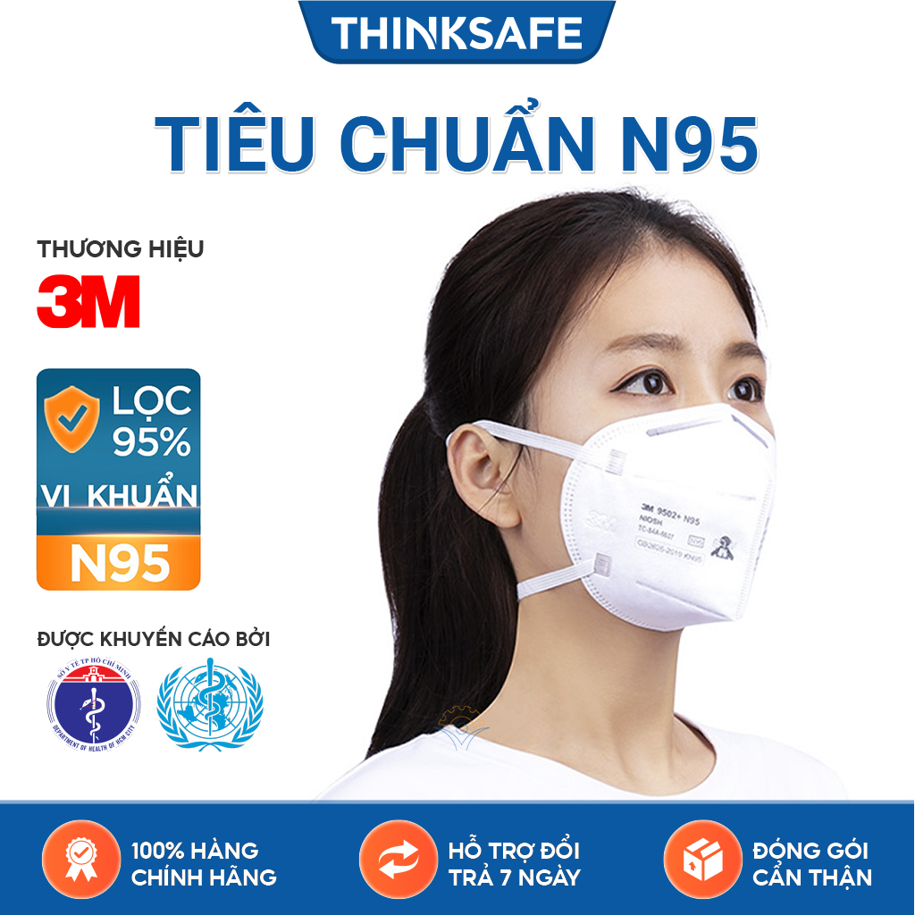 Khẩu trang N95 3M 9502 kháng khuẩn, chống bụi mịn - Khẩu trang 3d mask, thiết kế thoải mái khi đeo | đạt chuẩn N95 chống độc Thinksafe